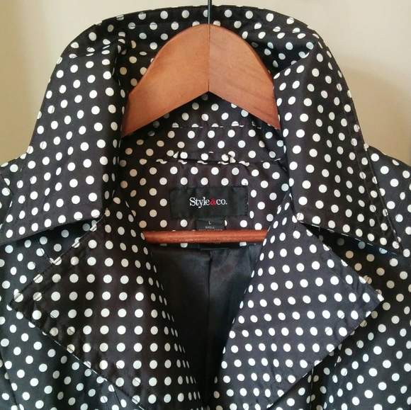 Style&Co. Black & White Polka-Dot Trenchcoat, Sz L - Picture 2 of 8